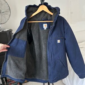 Carhartt Sierra Washed Duck Sherpa Lined Canvas Jacket Blue Women’s XXL